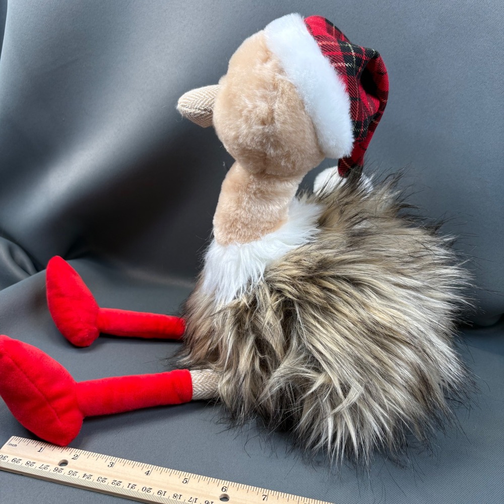 Pier 1 Imports Plush Ostrich Holiday Decor Tan Red Santa Hat Christmas 12" - Picture 10 of 16